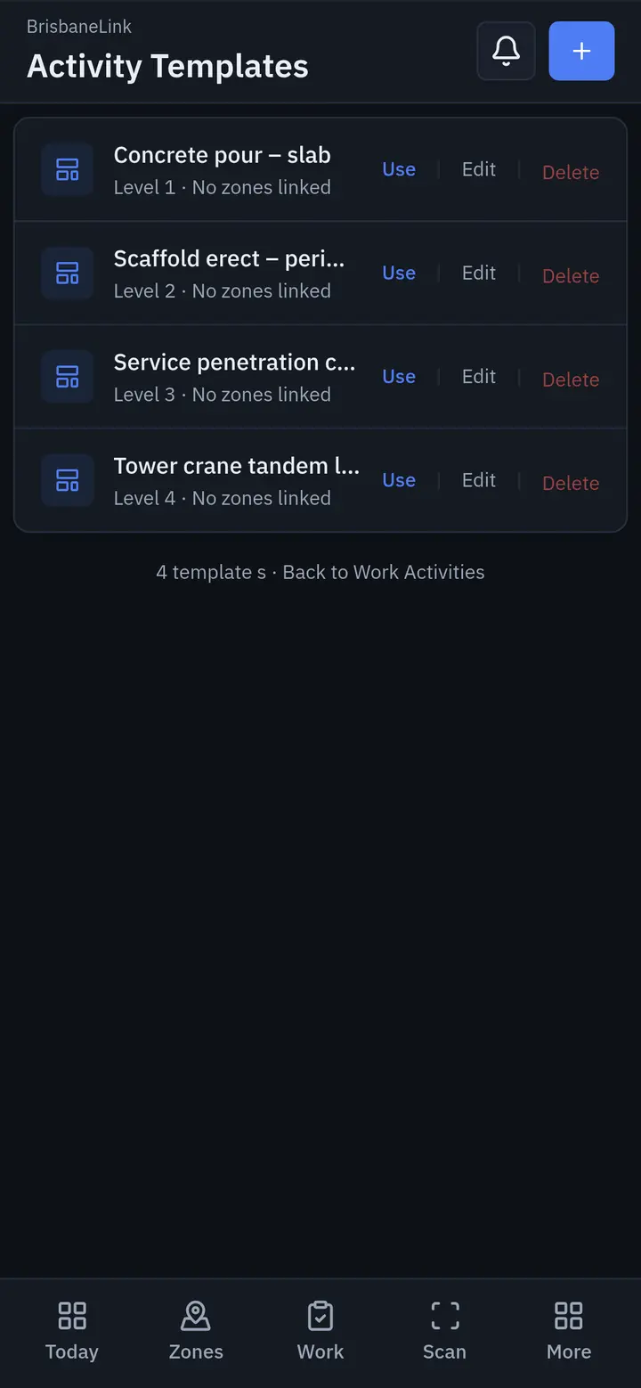 Activity templates on a phone