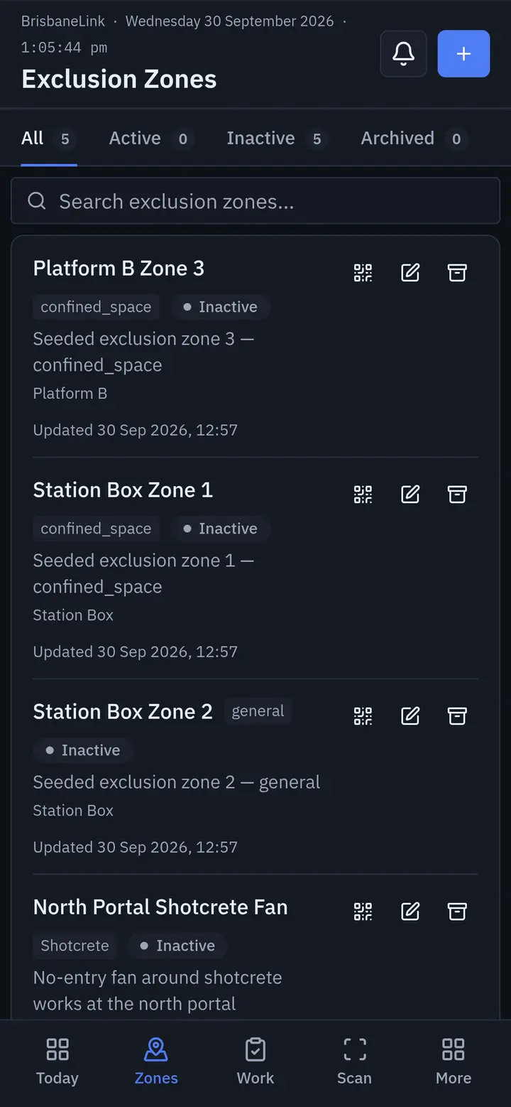 Exclusion zone register on a phone