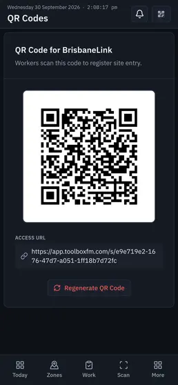 QR codes generated for each exclusion zone, ready to print