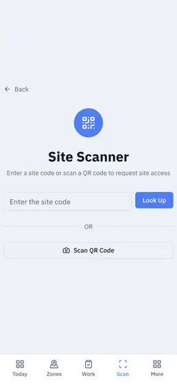 Phone camera opening a ToolboxFM zone from its QR code