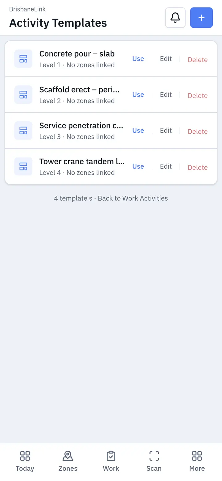 Activity templates on a phone
